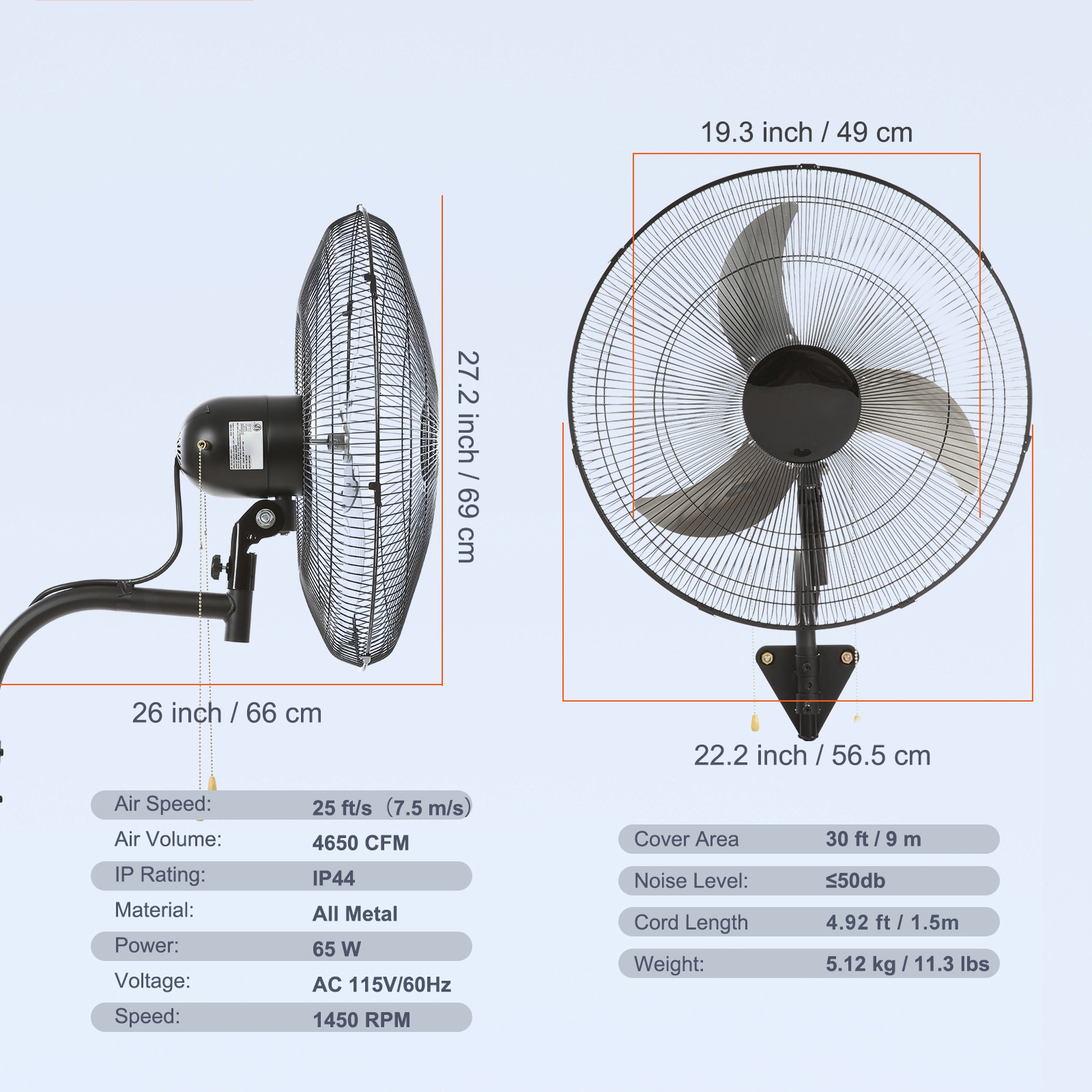 Industrial Wall Mounted Fan 3 Speed Oscillating High Velocity Fan_voghion.com